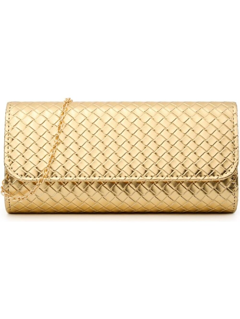〽️Women's Gold Woven Pu Leather Wedding Party Clutch Purse Crossbody Evening Bag
